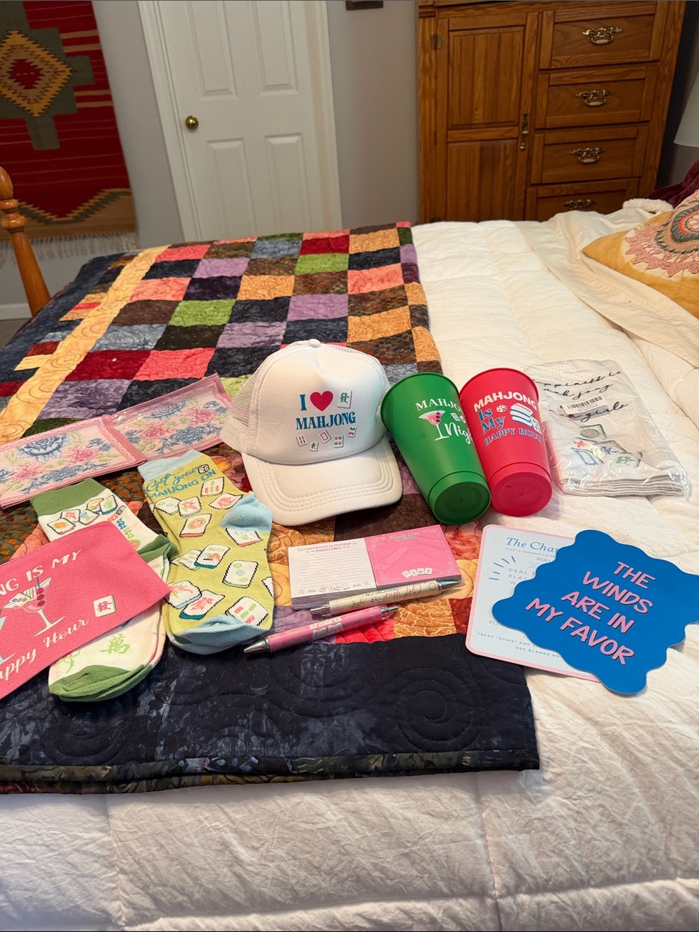 I ♥ Mahjong party Bundle with White Baseball Cap and Mahjong Party Set- 14 items